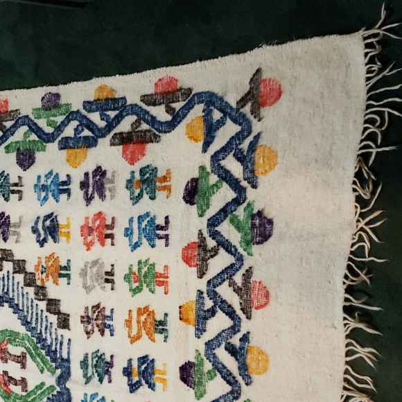 ❤ VINTAGE | Peruvian Wool Blanket Large Heavy Slubby Fringe - Picture 11 of 15